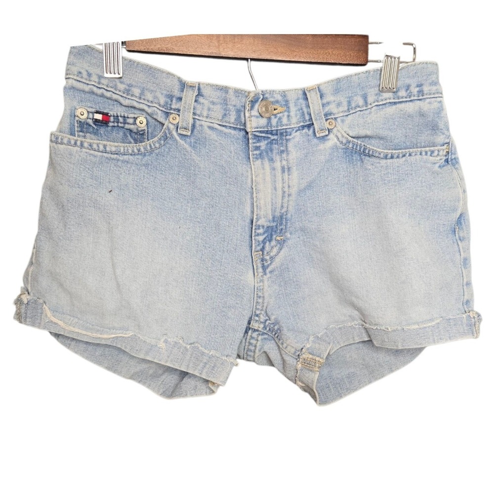 Tommy Hilfiger Y2K Denim Shorts Cuffed Hem Light Wash Blue Size ‎ 4 Flaw